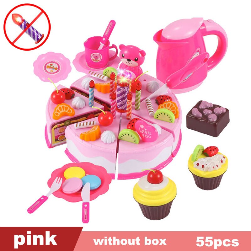 Children Kitchen Pretend Play Toys Cutting Fruit Vegetable Food Miniature Play Do House Education Toy for Girl Kid: 55pcs pink