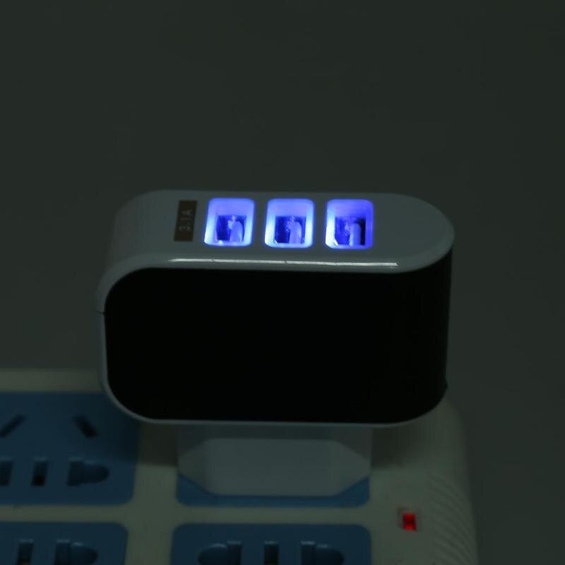 3 Poorten Led Usb Charger Eu Plug Adapters Stopcontact Mobiele Telefoon Multi-Hoofd Lader 2A Abs Multi-port Travel Charger Plug