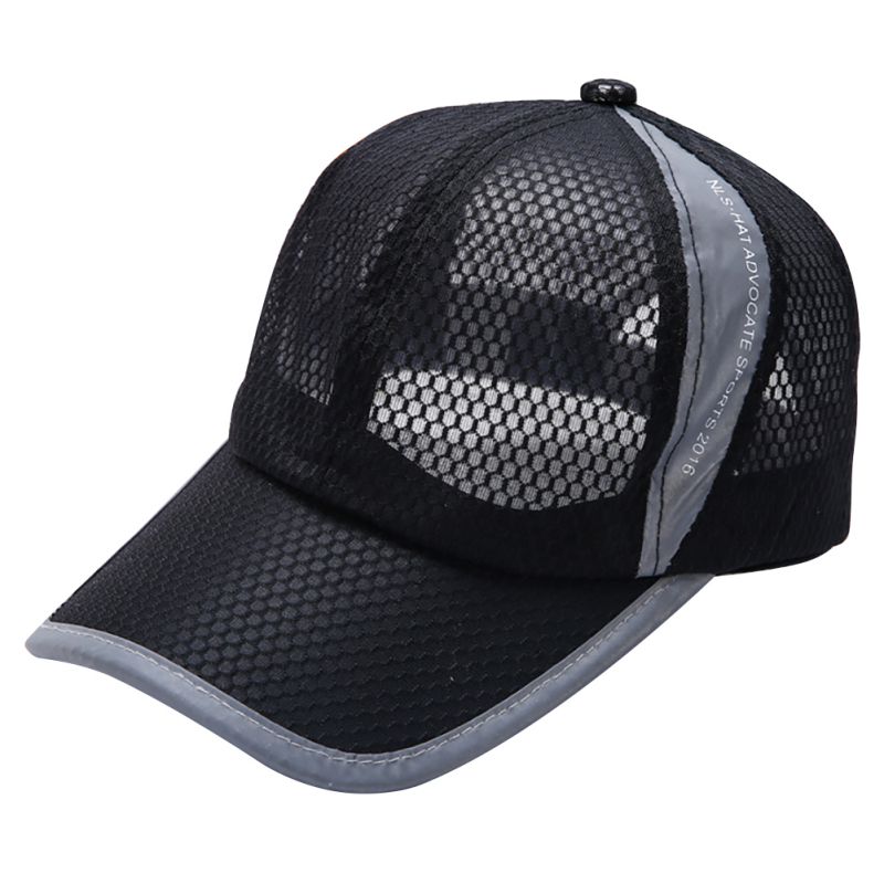 Tennis Cap Baseball Hat Women Men Angled Brim Patchwork Polyester Outdoor Sport Hiking Fishing Net Golf Cap Headwear 1PC: BLACK