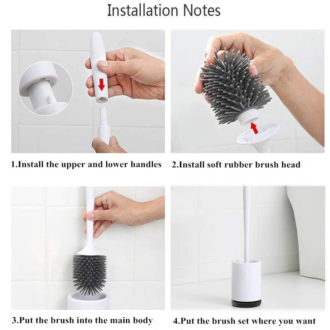 Toiletborstel met lange steel en zachte haren, toiletborstel zonder perforatie, zachte lijmborstel