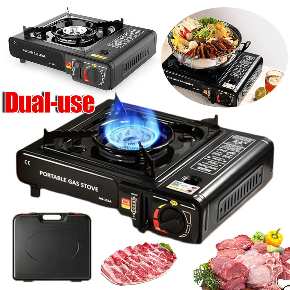 Campingkomfur automatisk tænding stor ildkraft vindtæt kassetteovn legering dobbelt anvendelse bærbar gaskomfur til camping vandreture