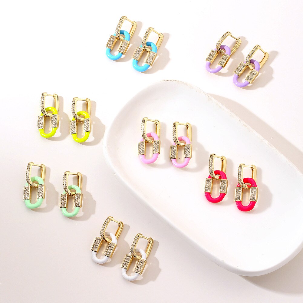 Y2K-pendientes de aro esmaltados para mujer, aretes de gota geométricos, joyería de la amistad, , 2022