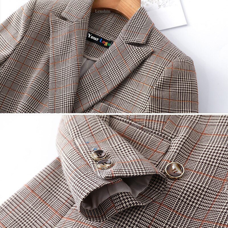 Lenshin 2 pièces ensemble Plaid formel pantalon costume Blazer bureau dame conçoit des femmes veste souple et cheville longueur pantalon