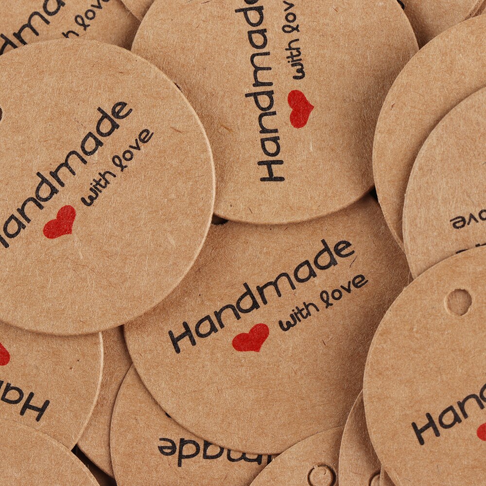 100 stuks rode hartvormige lege hanglabels in de vorm van een ronde kraftpapieren kaart, bruiloftsfeestpakket, benodigdheden voor decoratieve accessoires