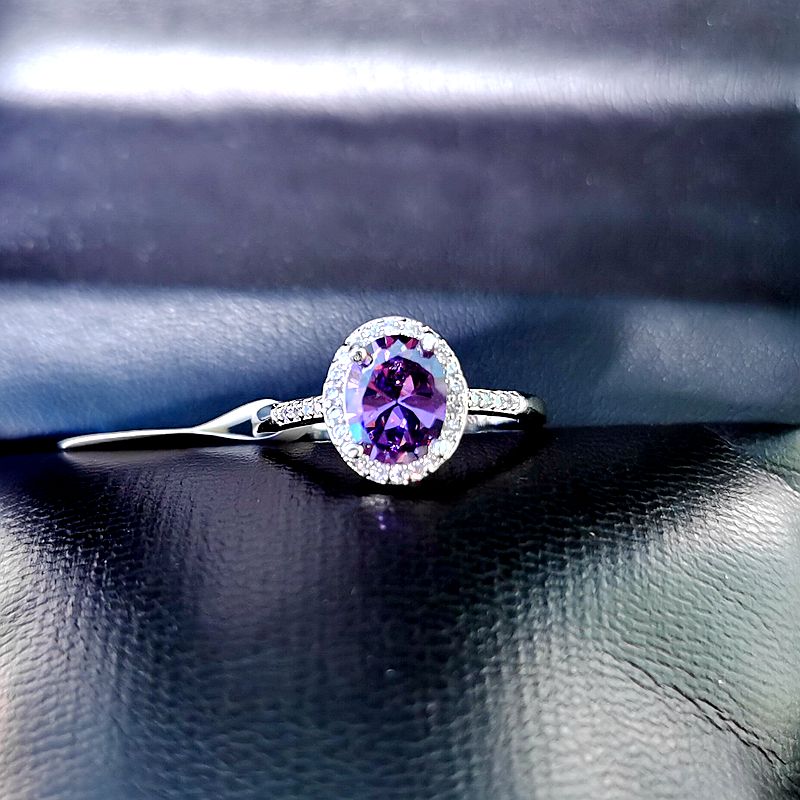 Mystérieux zircon cubique violet ovale pierres anneaux de mariage pour les femmes classique or blanc couleur bijoux anneau