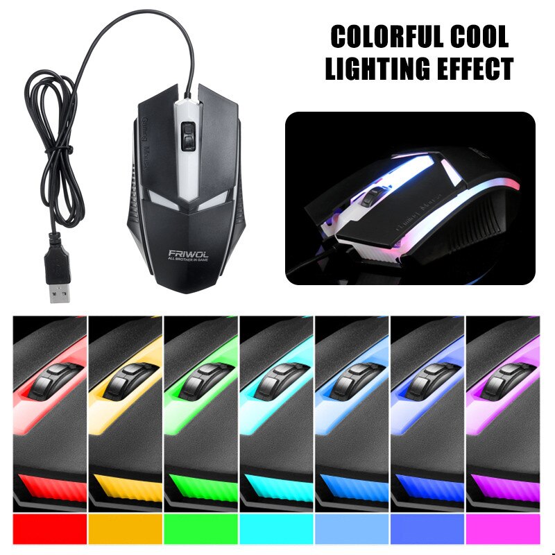 LED Rainbow Backlight USB Ergonomic Wired Gaming Keyboard + 2400DPI Mouse Set Kit USB 104 keys for PC Laptop Computer Gamer