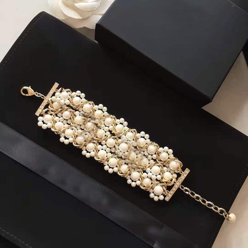 Brand Gold Color Jewelry For Women Weaving Pearls Chain Bracelet Praty Jewelry Vintage