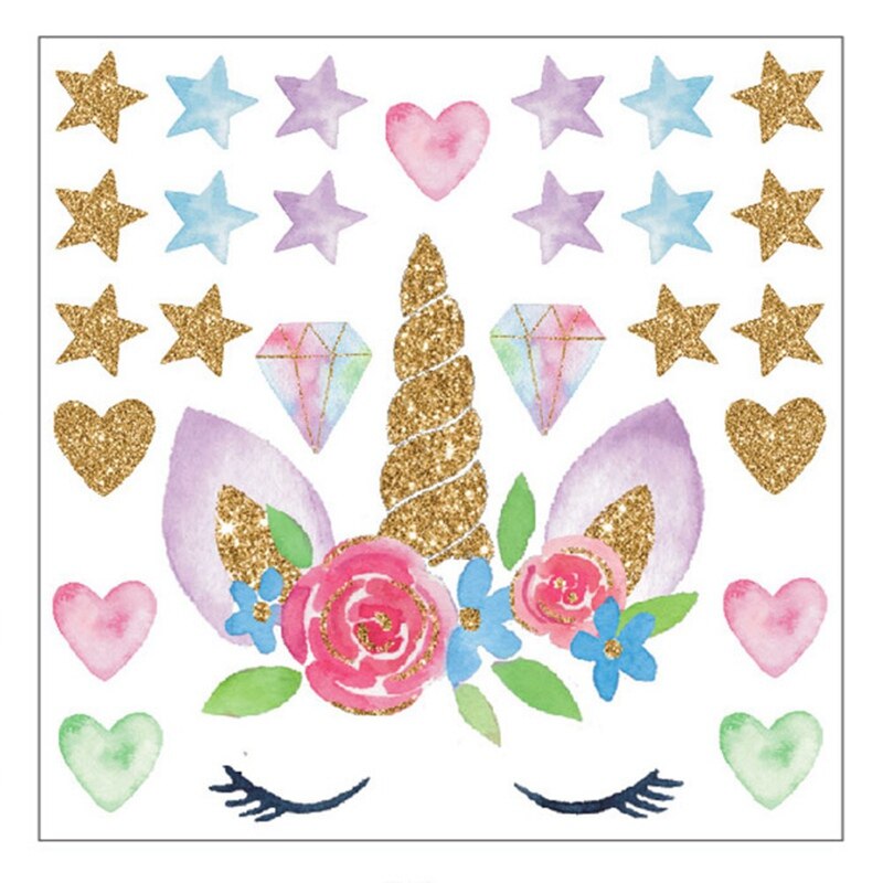Kleurrijke bloemen dieren eenhoorn hoofd cartoon muursticker sticker kinderkamer muurdecoratie huisdecoratie