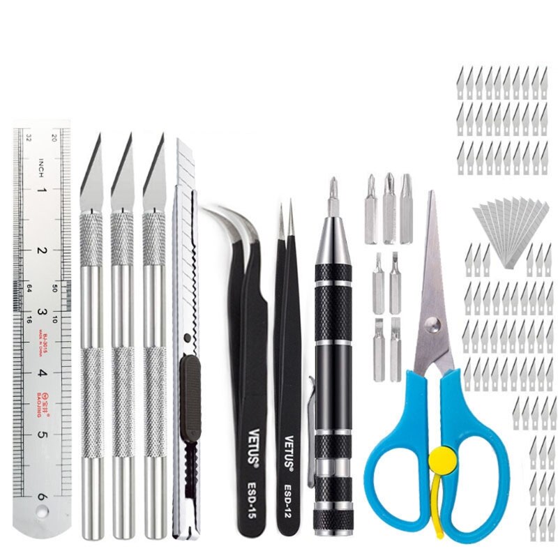 112 stk exacto kniv, kunstkniv, præcisionsgraveringsværktøj, stencilfremstillingssæt, modelleringsværktøjssæt, inklusive kunstsaks: Default Title