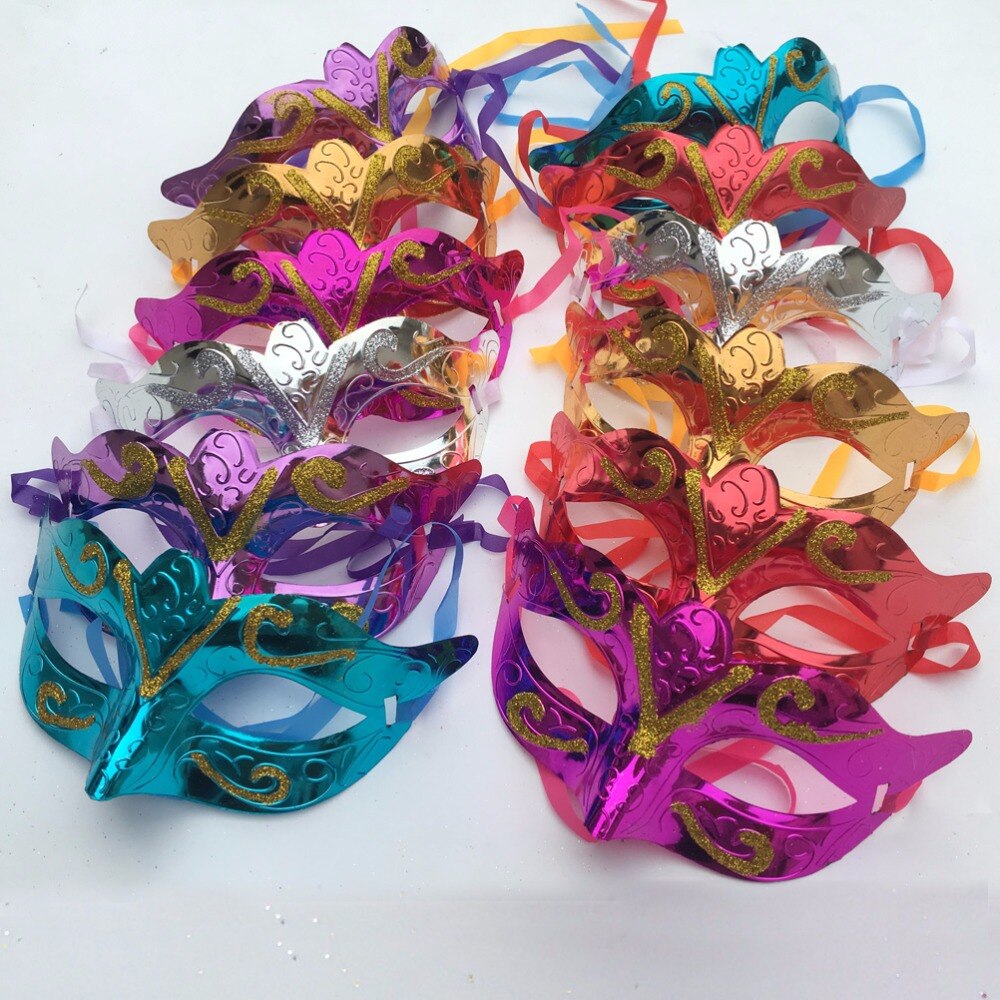 12 pcs/lot, Gold shining plated party mask wedding props masquerade mardi gras mask mascaras venecianas para fiestas fx196