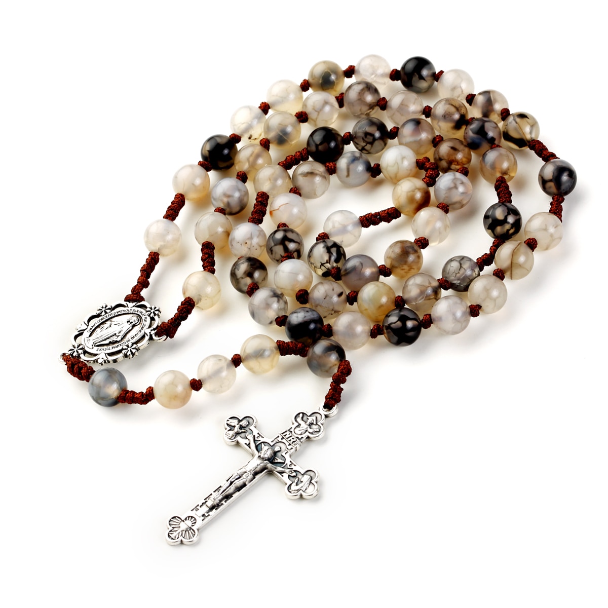 Rosary Beads Catholic Necklace Crucifix Cross Church Memorial Souvenir With Holy Pouch