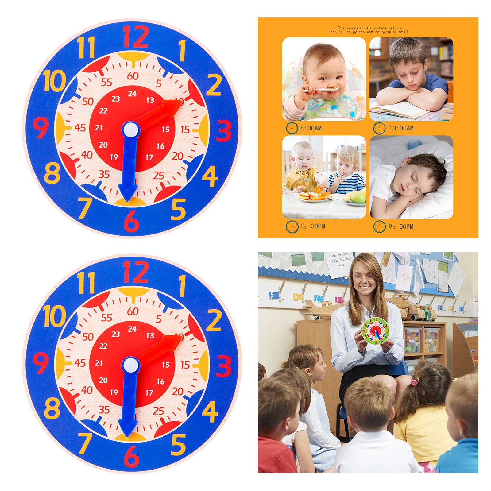 2 Stuk Houten Klok Speelgoed H M S Cognitie Leermiddelen Speelgoed Levert: dark blue