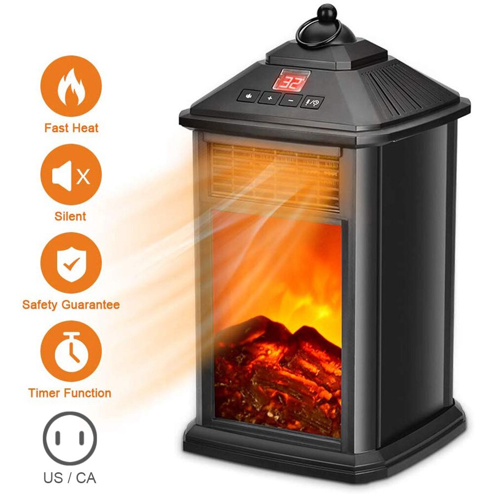 Portable Fireplace Electric Heater 800W with Adjustable Thermostat Overheat Protection OCT998: US plug