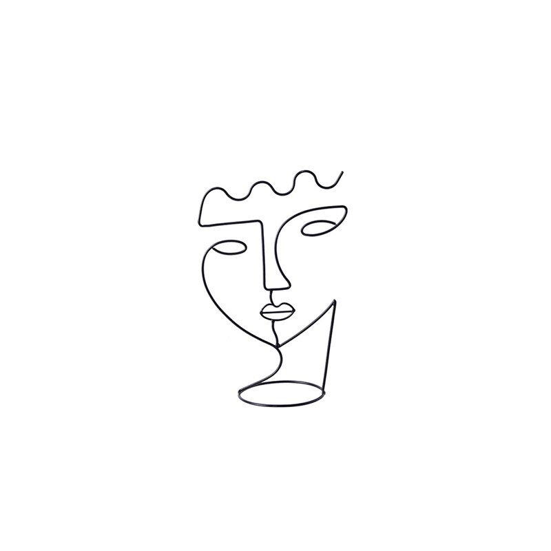 Ornements nordiques en fer forgé, Sculpture de personnage abstraite, support à bijoux d&#39;art du visage, lignes métalliques rétro, artisanat de décoration pour la maison