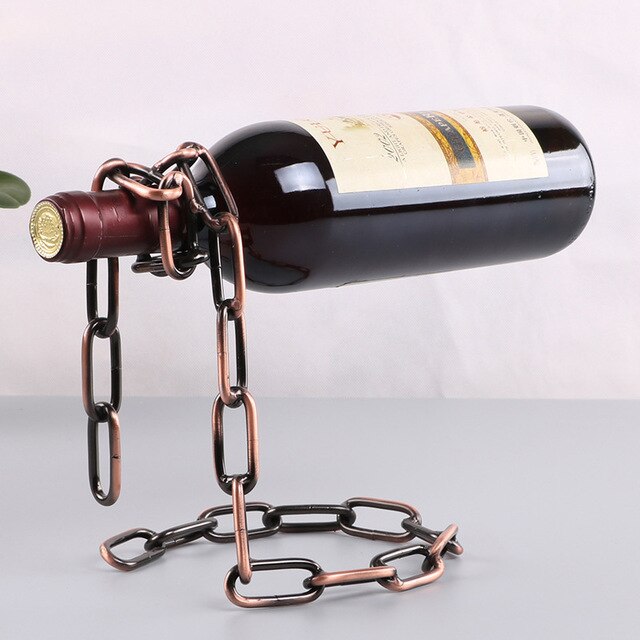 Magische hangende ijzeren ketting wijnrekken één fles wijn display rekken standhouder keuken eetkamer kelder bar decoratie: 1pc bronze