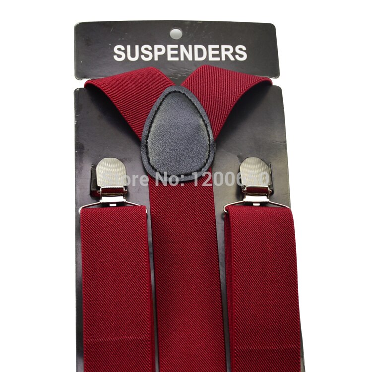 120cm Men's Unisex Clip-on Braces Elastic 3.5cm Wide wine red larger Suspenders Y-back Suspender & Retail