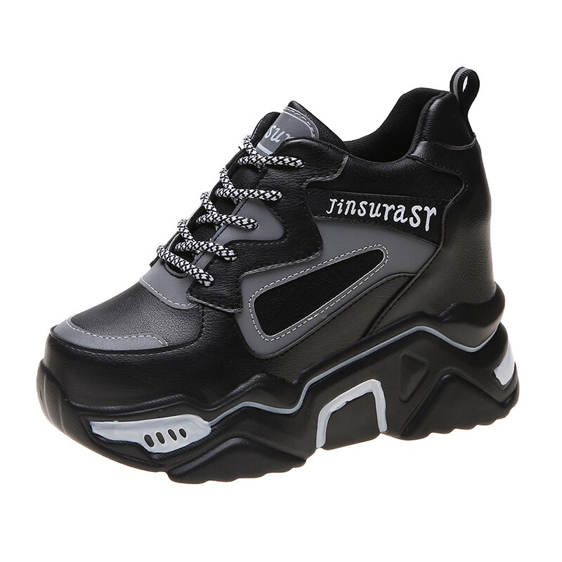 Rimocy-chaussures à base de vulcanisation pour femmes à plateforme haute pour augmenter la taille, semelle cachée, printemps chaussures femme décontractées,: Black / 39