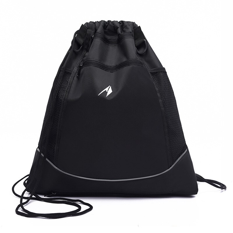 Mochila de baloncesto ligera a la , bolso de viaje para deportes al aire libre, con forma redonda, correa ajustable para el hombro, bolsas con cordón: Negro