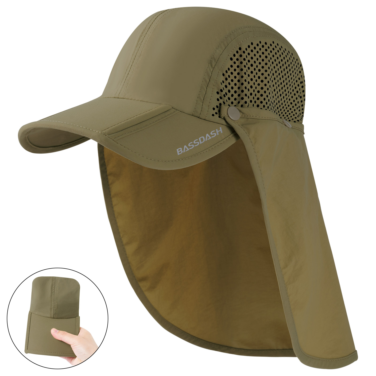 BASSDASH-Chapéu de pesca dobrável com aba removível do pescoço, portátil para homens e mulheres, golfe e caminhada, UPF 50 Plus