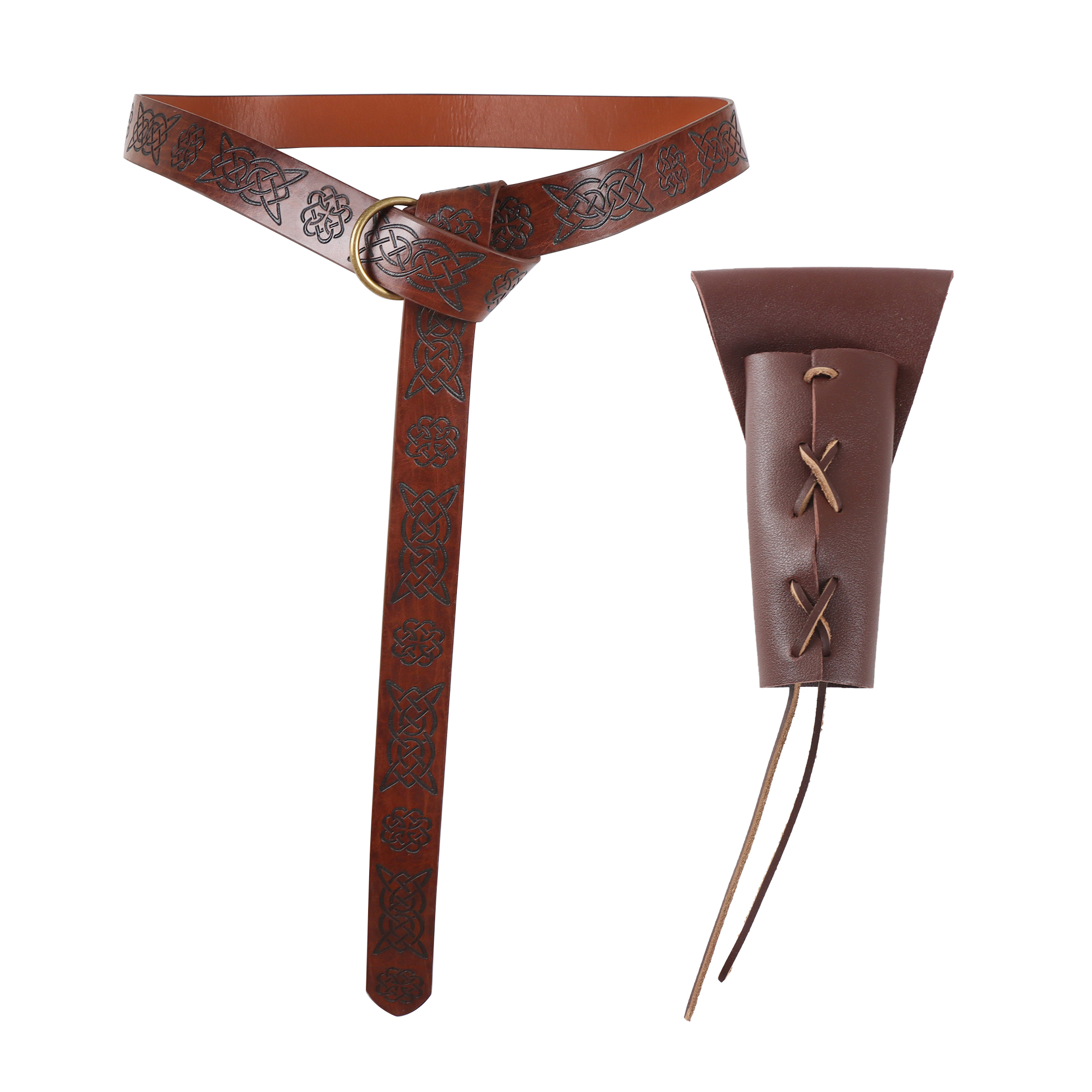 5PCS Halloween Costume Accessories Set Medieval Renaissance Knight Belt Viking Vintage Sac Cosplay Props Leather Waist Belt Set: Silver