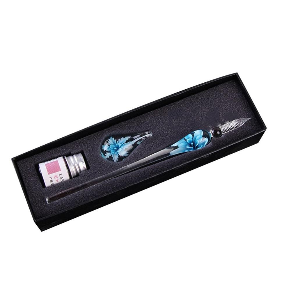 Glass Dip Crystal Pen Signature Ink Inside Flower for Writing Art Decoration Transparent Fountain Pen Gold Pastel Ink Signature: 3