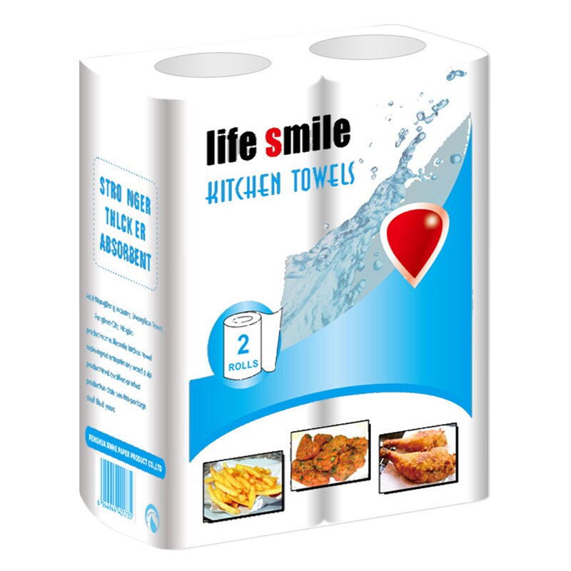 2 Roll/Pack Kitchen Paper Towel Wood Pulp Roll Paper Tissue Strong Water Oil Absorption WH998