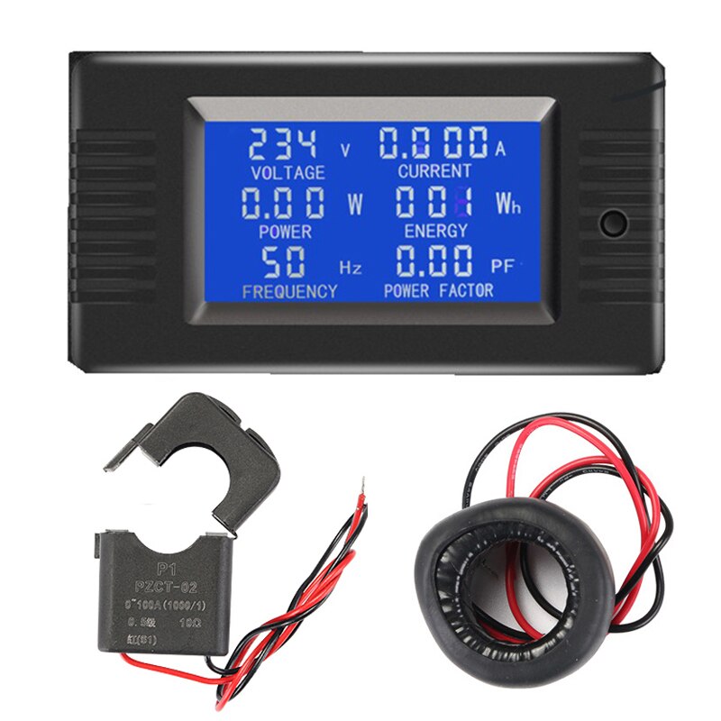 6 In1 Multifunctional Single Phase Digital Panel Ampermeter Volt Watt Kwh Power Factor Meter With Split CT Backlight LCD Screen