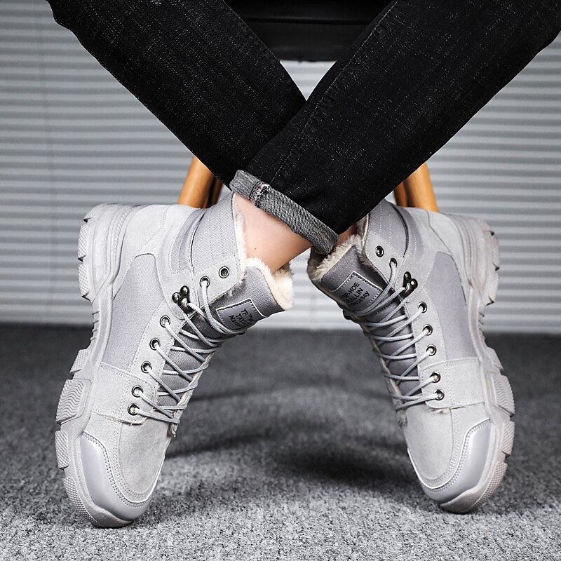 VESONAL Autumn Winter Ankle Snow Men Boots Shoes Motorcycle With Fur Plush Warm Vintage Classic Male Casual booties