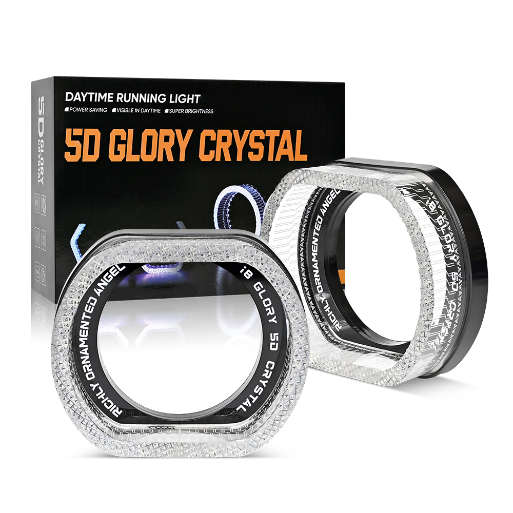 2,5 "3" coche 5D cristal Led Ojos de Ángel 12V anillos de Halo para lente de proyector Bi Led luz LED luces de señal de giro DRL accesorios de coche: Verde militar / Cristal azul / H8B