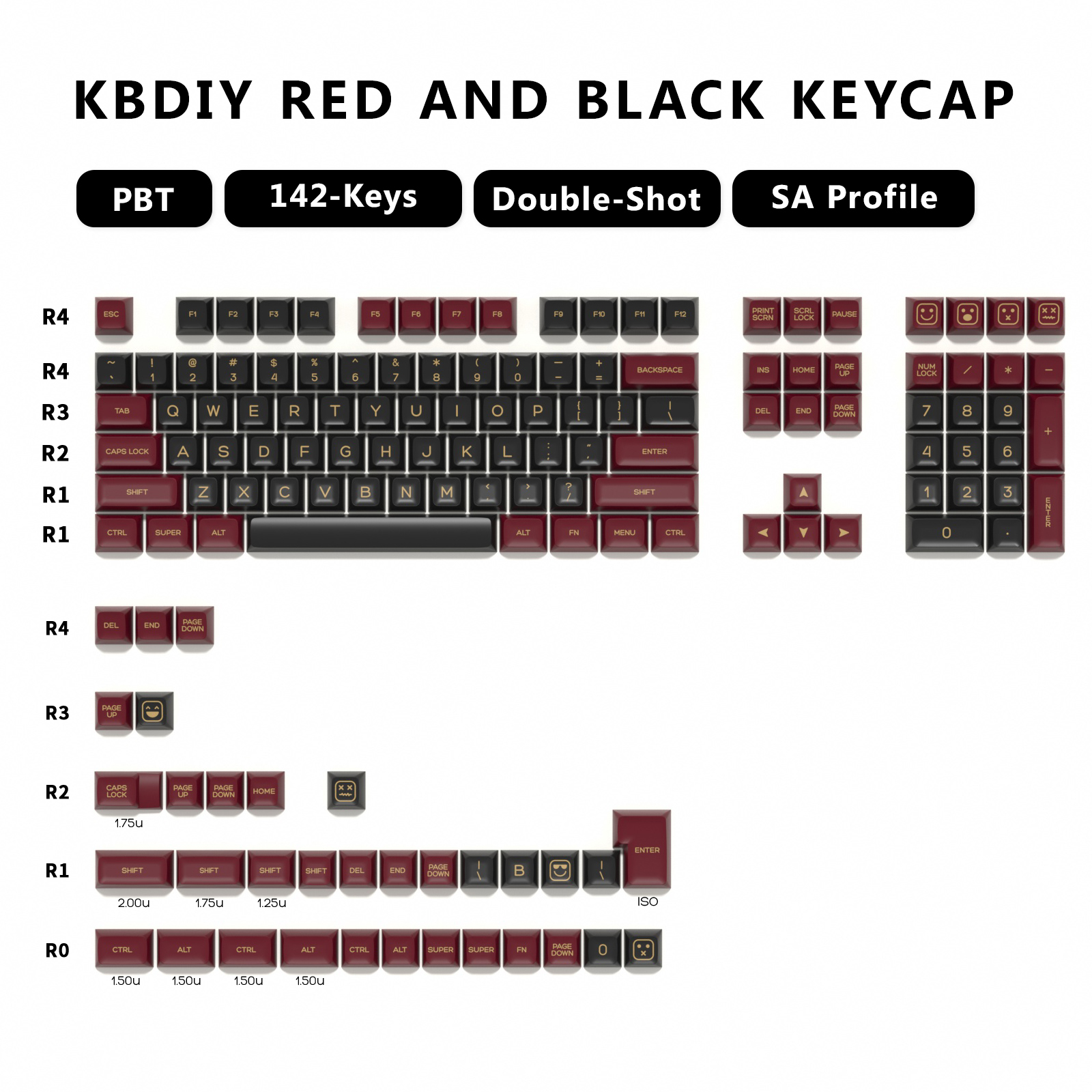 KBDiy Double Shot PBT GMK Monster Keycaps Custom for Mechanical Keyboard SA Profile Keycap Set ISO DIY 161 Keys 7U Space Bar: black