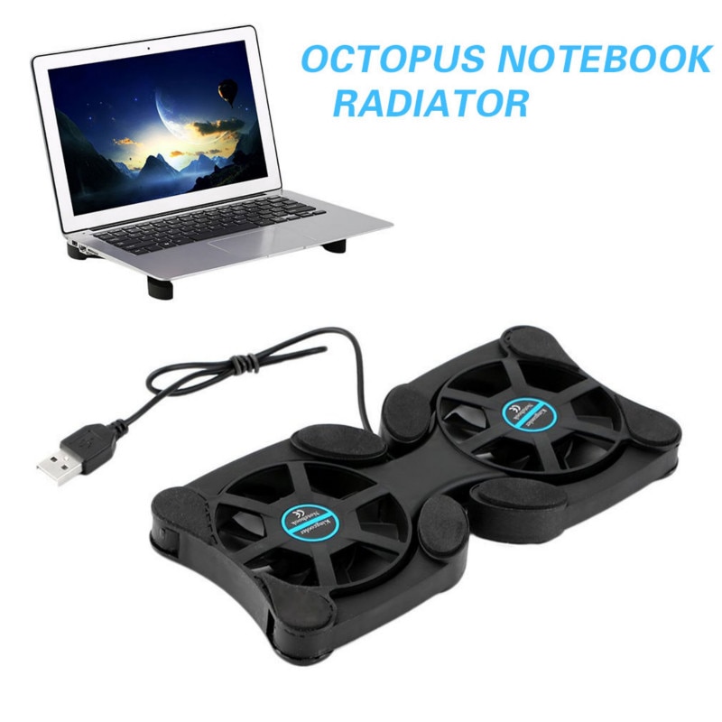 Ventilador plegable para portátil Mini Octopus con puerto USB, ventiladores dobles, almohadilla de refrigeración para portátil de 7-15 ", Enfriador de ventilador de refrigeración USB negro