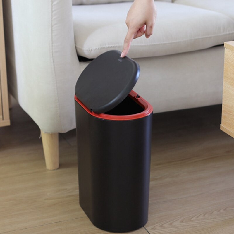 Plastic Narrow Type Kitchen Trash Can Toilet Press Type Waste Bin Dustbin Bathroom Trash Bin Basket Garbage Bucket Black