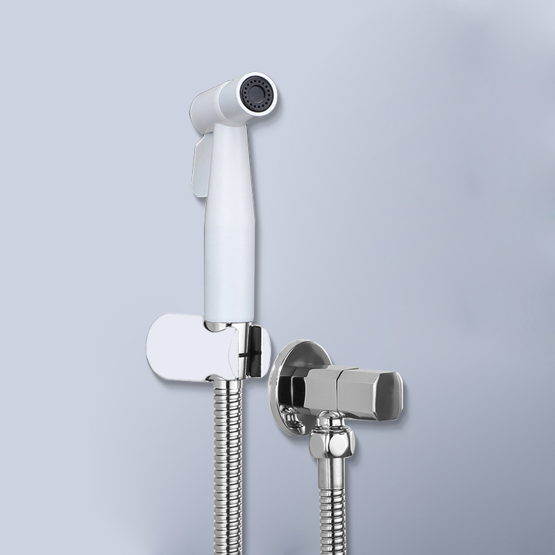 Grifo de Bidet blanco y latón cromado agua fría Válvula de esquina de inodoro de mano higiénico ducha cabezal de lavado de coche Pet rociador aerógrafo grifo
