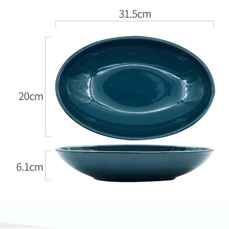 FANCITY Oval Long Fish Plate Household Steamed Fish Plate Nordic Commercial Restaurant Ceramic Japanese Large Dish Deep: 7