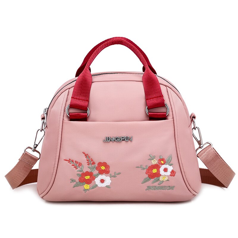 Summer Oxford Crossbody Bags Women Shoulder Bag Floral Embroidery Pattern Zip Wallet Handbag: 1Pink