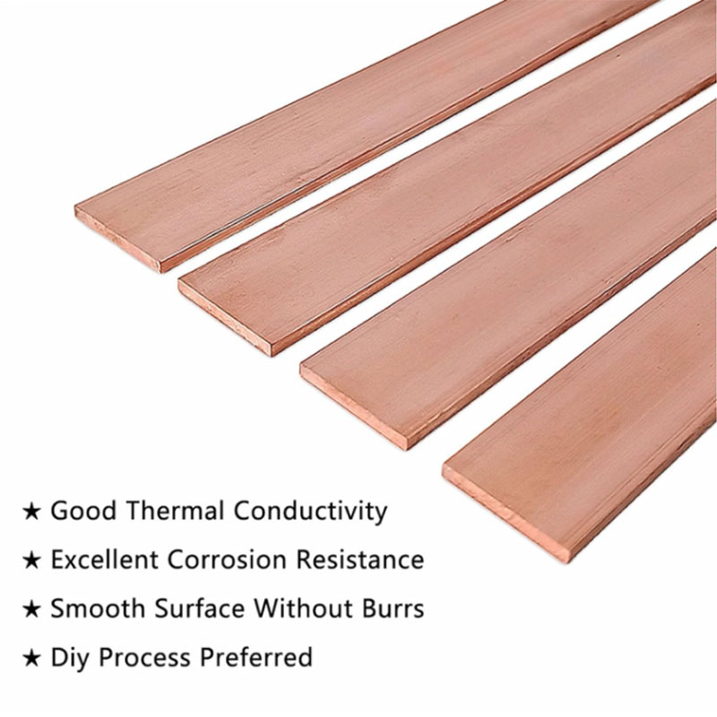 Placa de Metal plana de cobre rojo puro, barra plana de cobre de 1/1, 5/2/3/4/5/6/8mm de longitud, barra colectora de cobre de 100/250mm, 1 Uds.