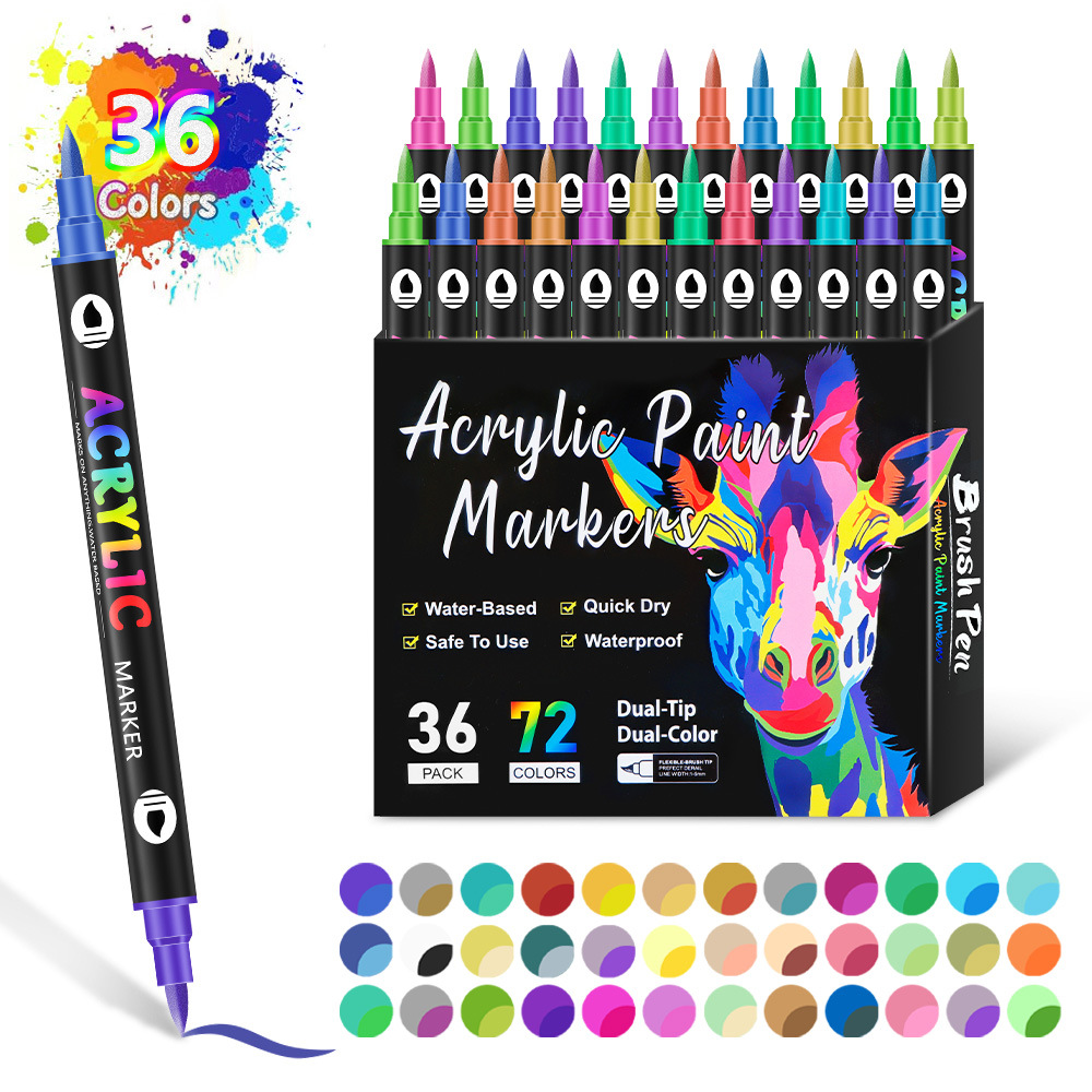 Rotuladores de pintura acrílica de doble punta, 72 colores, paquete de 36 marcadores de arte, juego de marcadores de dibujo para manualidades DIY, suministros de arte: Rojo