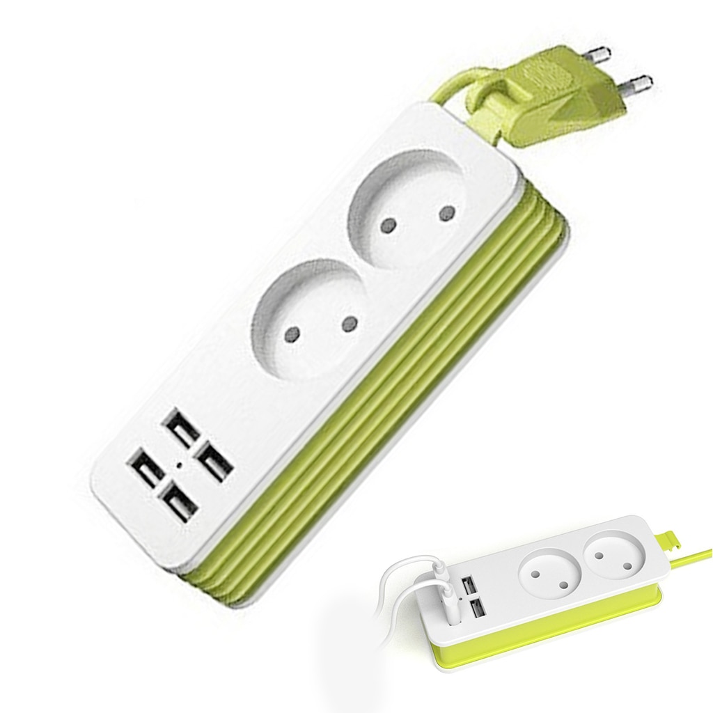 Enchufe europeo regleta 2 AC enchufe adaptador de viaje 1200W múltiples portatiles 4 cargador con puerto USB enchufe 1,5 m para tabletas Smartphones