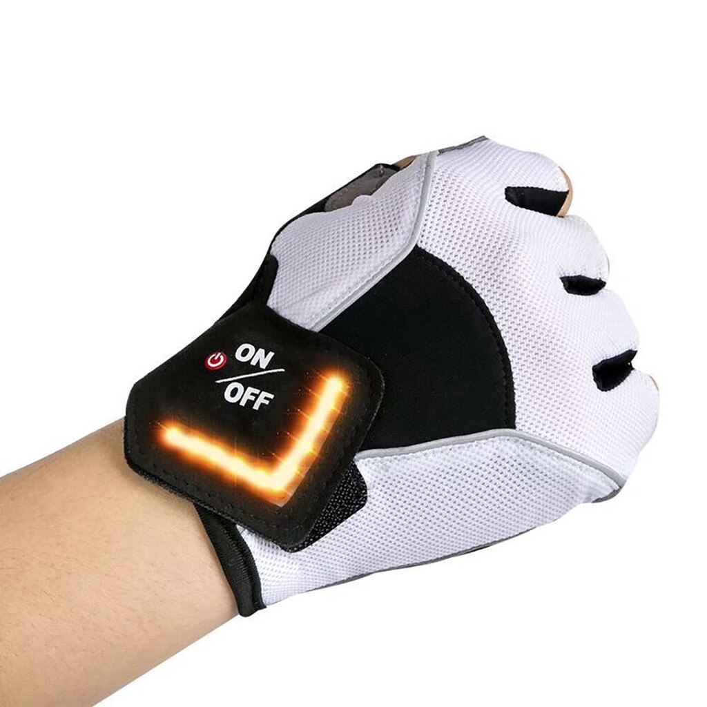 Indicator light gloves 1 pair of white turning auto-sensing turn signal gloves warning light gloves cycling gloves Fast: M