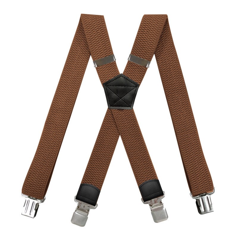 Heren Zware Grote En Lange Bretels 3.8Cm Breed X Terug Met 4 Sterke Clips Verstelbare Elastische Werk Broek bretels-Zwart Bruin: CAMEL