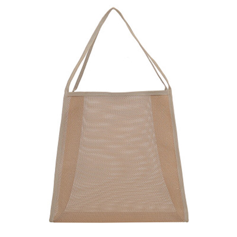 Women Travel Wash Mesh Handbag Summer Toiletry Shopping Bag Tote Bag Organizer Pouch Makeup Transparent Bag: coffee