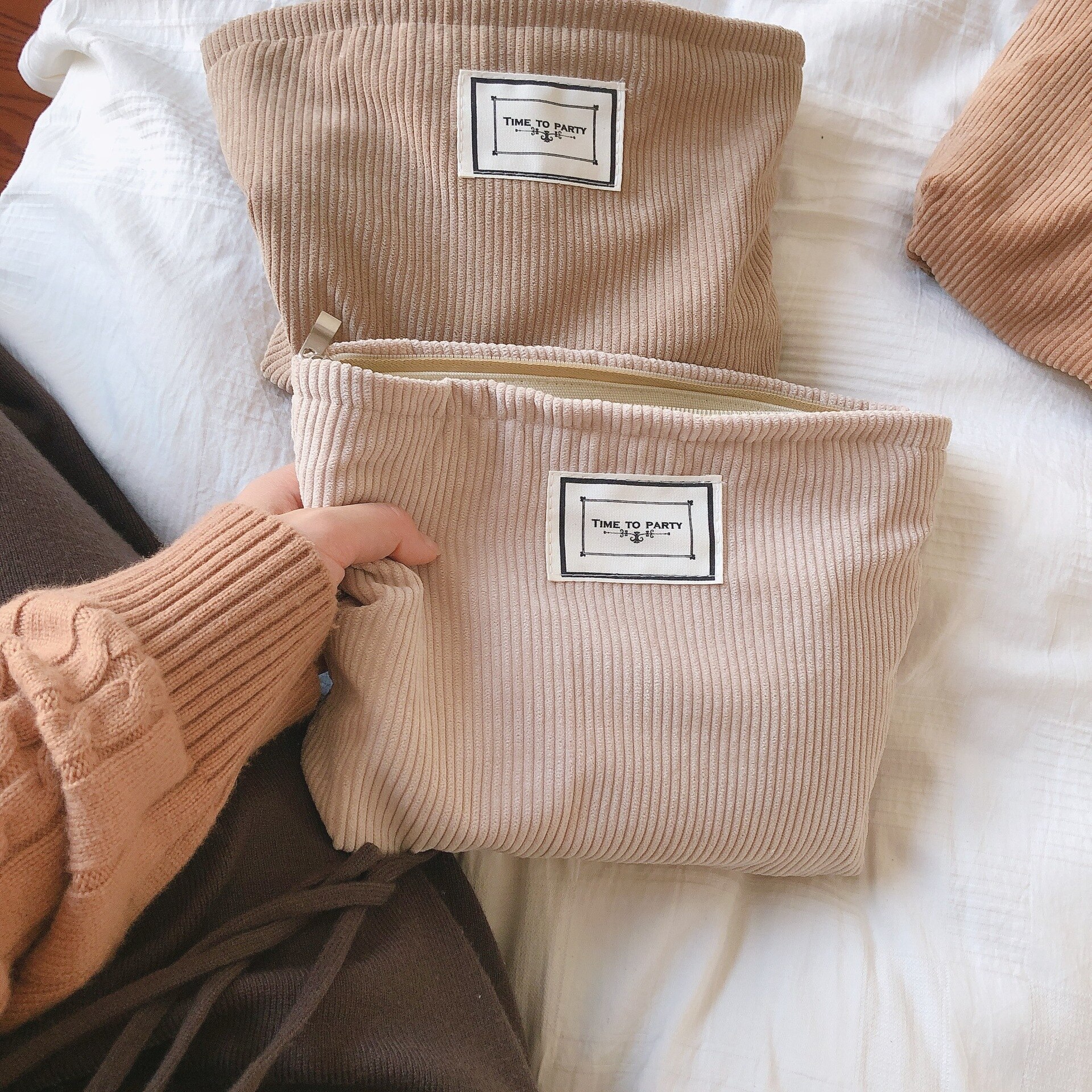 Neceser grande de pana para mujer, bolsa de maquillaje impermeable con cremallera, organizador de maquillaje de viaje, funda de belleza