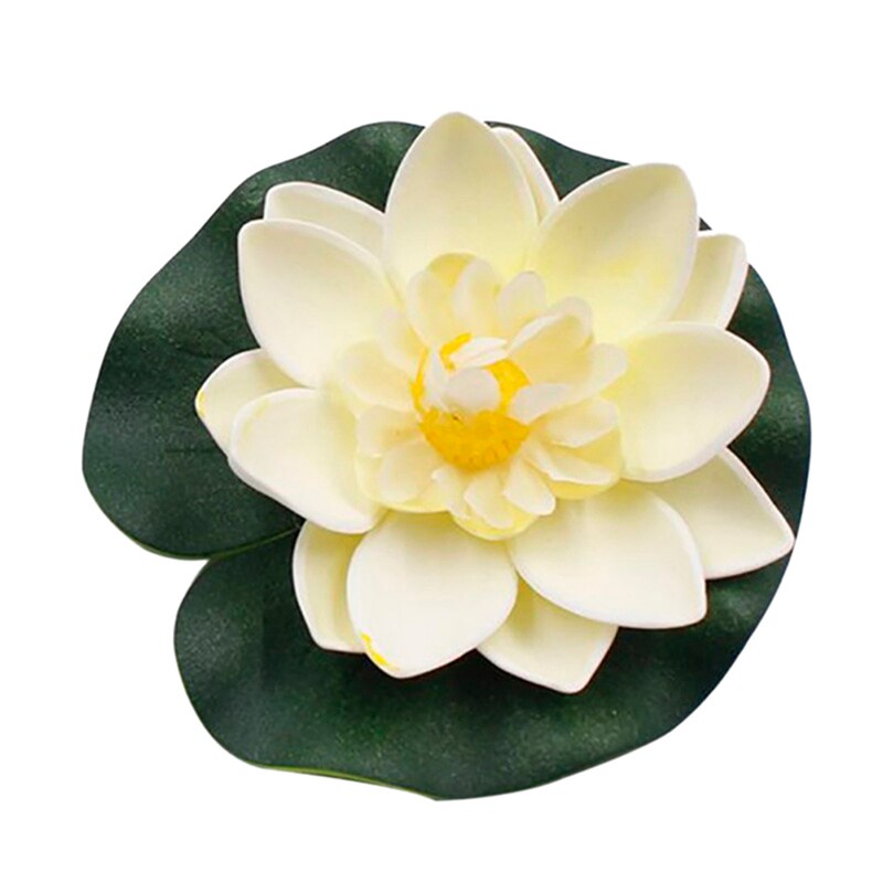 5 stk kunstig lotus åkande flydende blomsterdam tank plante blad ornament 10cm hjem bryllup havedam pool dekoration: Hvid (5pc)