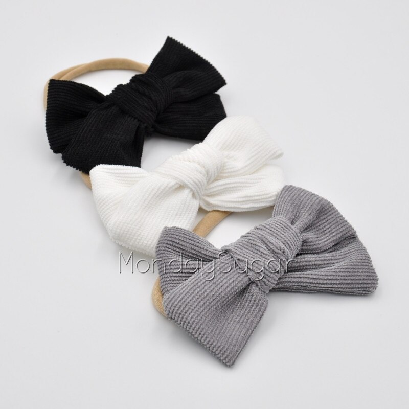 15 teile/los Handtied Corburoy Bogen Baby Nylon Stirnband Baby Haar Bogen Clips Kleinkind Haar Zubehör