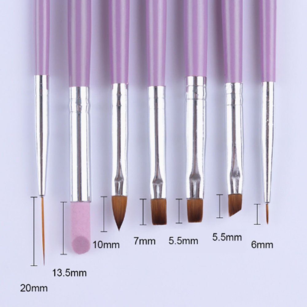 7Pcs Acrylic Liquid For Nail Acrylic Nail Art Pen Tips UV Builder Gel Painting Brush Manicure Set