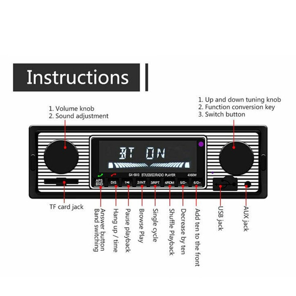 Vintage Auto Bluetooth Fm Radio MP3 Speler Stereo Usb Aux Klassieke Auto Stereo Audio Oled Kleurenscherm Auto Muziek Media speler