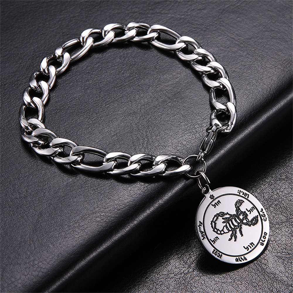 EUEAVAN-pulsera de acero inoxidable para hombre, amuleto de protección de escorpión, la llave del rey Kabbalah de Solomon, cadena del 5 ° pentculo