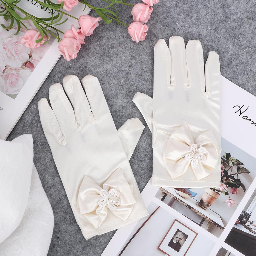 1 paar Elastische Zijde En Satijn kinderen Party Accessoires Korte Handschoenen Korte Paragraaf Dame Handschoenen Handschoenen Prinses: ivory