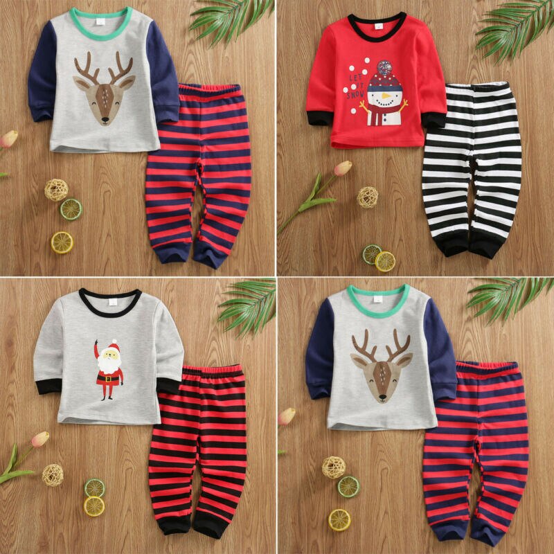 Kinderkleding jongens nachtkleding kinderen eland sneeuwpop pyjama set baby meisjes katoenen cartoon pyjama lente herfst pyjama