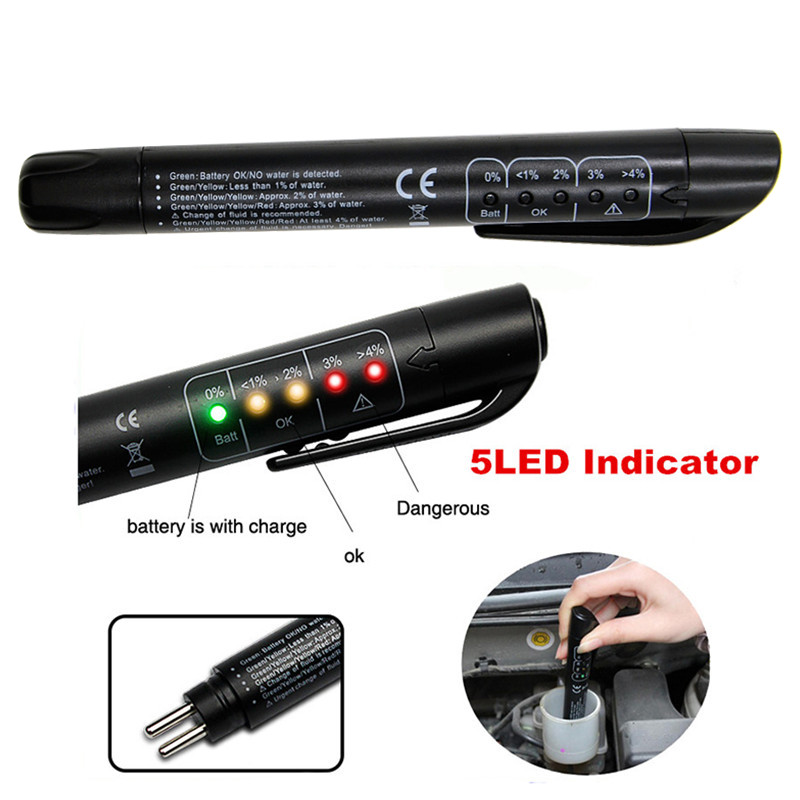 10Pcs Liquid Testen Remvloeistof Tester Pen 5 Led Indicator Display Voor DOT3/DOT4 Mini Elektronische Pen Rem vloeistof Tester Digitale